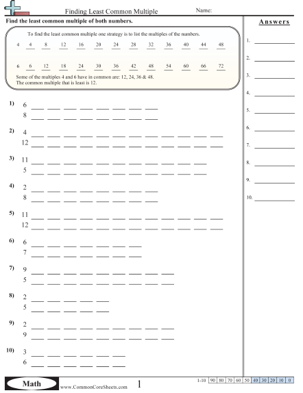 Multiplication Worksheets - Finding Least Common Multiple  worksheet
